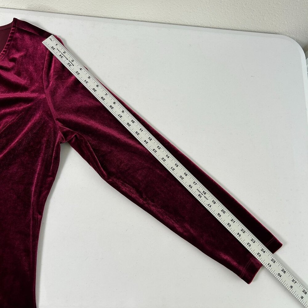 Marc Bouwer Unlimited Dress Size XL Burgundly Velvet Velour Long Sleeves V Neck - Picture 9 of 12